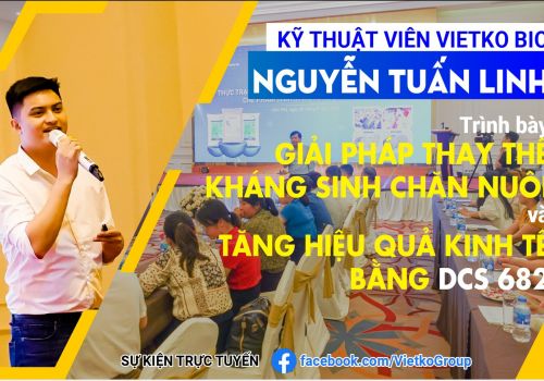 Kỹ thuật viên Nguyễn Tuấn Linh trình bày “ Giải pháp thay thế kháng sinh và tăng hiệu quả kinh tế trong chăn nuôi bằng  sản phẩm DCS 682” 
